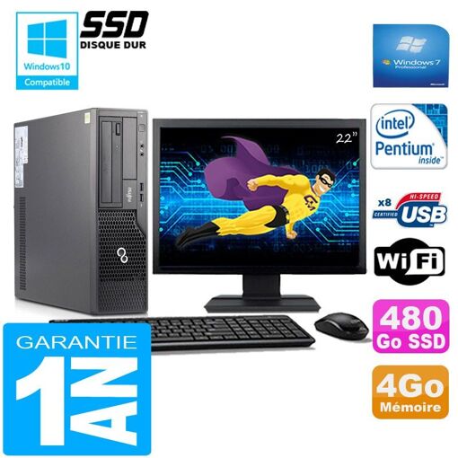 Computadora de escritorio Fujitsu Esprimo E500 E85+ SFF - Procesador Intel G640, 4 GB de RAM, 480 GB SSD, WiFi, Windows 7 Pro