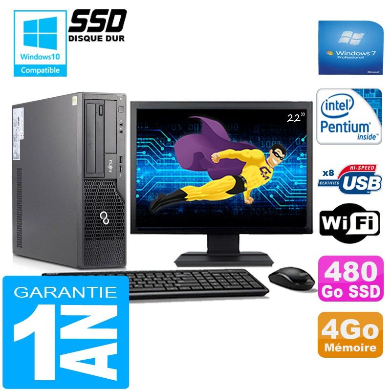 Fujitsu Esprimo E500 E85+ SFF Desktop Computer - Intel G640, 4GB RAM, 480GB SSD, WiFi, Windows 7 Pro