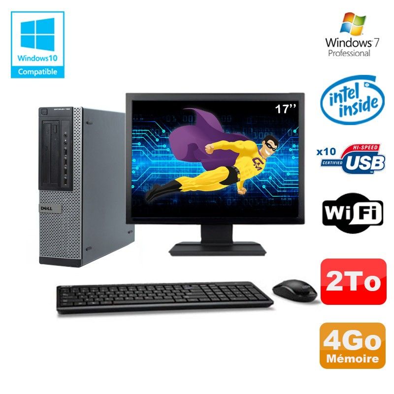 Dell Optiplex 790 DT Desktop, Intel Pentium G630, 4GB RAM, 2000GB HDD, DVD, WiFi, Windows 7, 17" Screen
