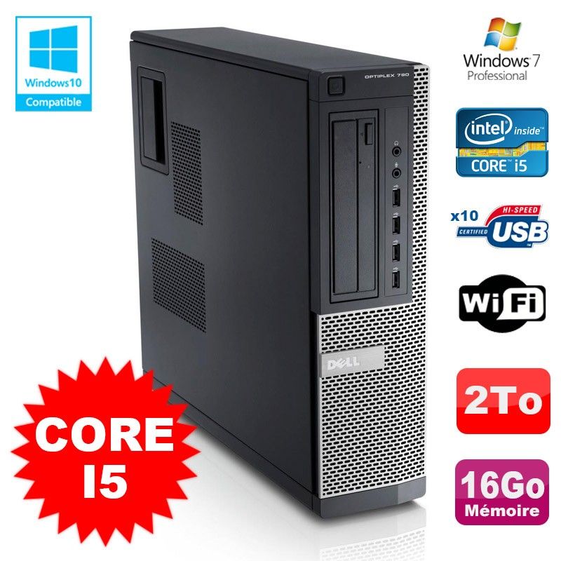 Dell Optiplex 790 DT Desktop PC - Intel Core i5-2400, 3.1GHz, 16GB RAM, 2TB HDD, DVD, WiFi, Windows 7