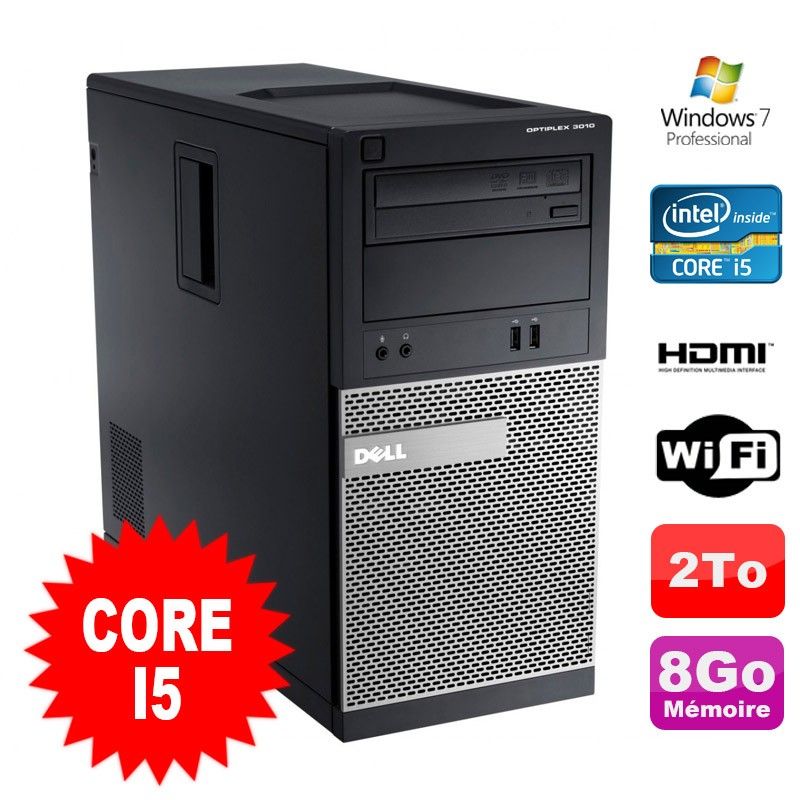 Dell Optiplex 3010 MT Desktop PC - Intel Core i5-2400, 8GB RAM, 2TB HDD, DVD Burner, HDMI, WiFi, Windows 7 Pro