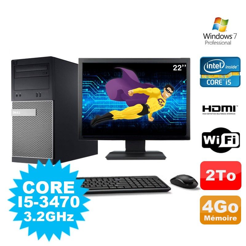 Dell 3010 MT Desktop PC - Intel Core i5-3470, 4GB RAM, 2TB HDD, DVD Burner, HDMI, WiFi, Windows 7 Pro