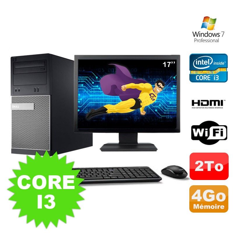 Dell 3010 MT Desktop PC - Intel Core i3-2120, 4GB RAM, 2TB HDD, DVD Burner, WiFi, Windows 7 Pro