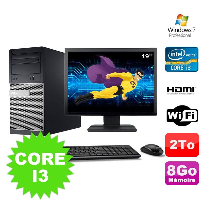 Dell 3010 MT Desktop PC - Intel Core i3-2120, 8GB RAM, 2TB HDD, DVD Burner, HDMI, WiFi, Windows 7 Pro