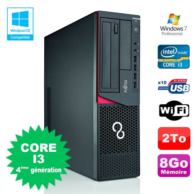 PC Fujitsu E720 SFF - Procesador Intel Core i3-4130, 8GB RAM, 2TB HDD, Grabadora de DVD, WiFi