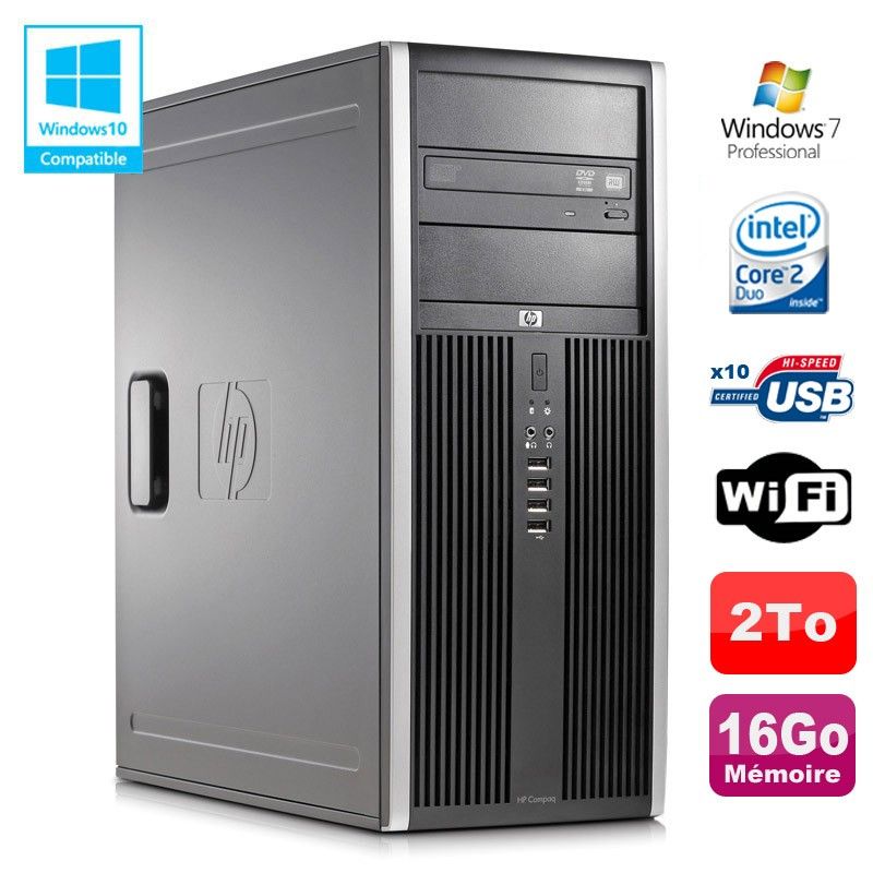 HP Elite 8000 CMT PC - Intel Core2Duo E8400, 3GHz, 16GB RAM, 2TB HDD, DVD Burner, WiFi, Windows 7