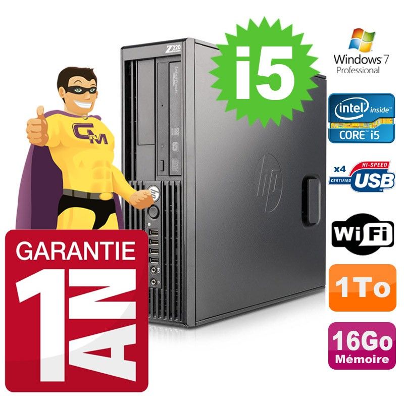 Station de travail HP Z220 SFF Intel Core i5-3470 3,2 GHz 16 Go 1 To Graveur DVD Windows 7 Pro WiFi