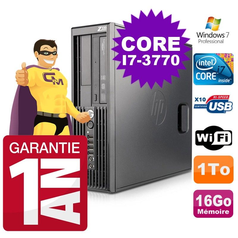 HP WorkStation Z220 SFF - Core i7-3770, 3.4GHz, 16GB RAM, 1TB HDD, DVD Burner, Windows 7 Pro