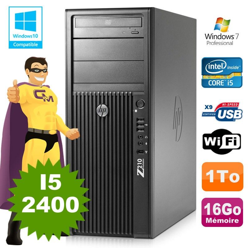 HP WorkStation Z210 Tour Core i5-2400 3.1GHz 16GB 1TB DVD Writer W7 WiFi
