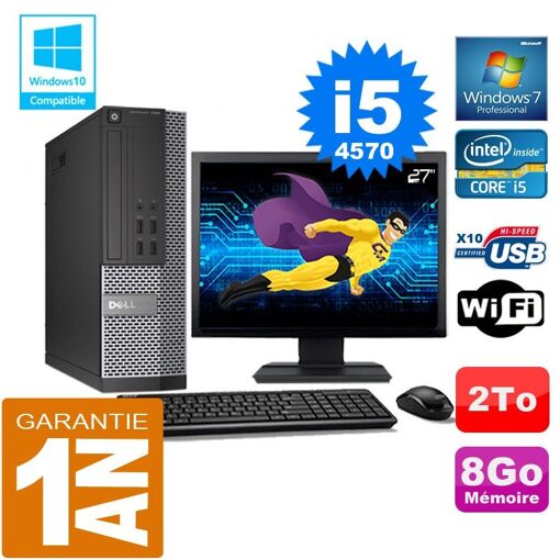 Ordinateur de bureau Dell 7020 SFF - Processeur Intel Core i5-4570, 8 Go de RAM, 2 To HDD, Wi-Fi, Windows 7 Pro