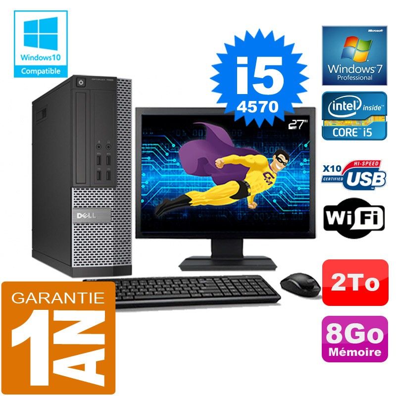 Dell 7020 SFF Desktop PC - Core i5-4570, 8GB RAM, 2TB HDD, WiFi, Windows 7 Pro