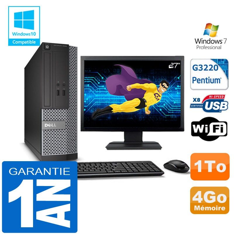 Dell 3020 SFF Desktop PC - Intel Pentium G3220, 4GB RAM, 1TB HDD, WiFi, Windows 7 Pro