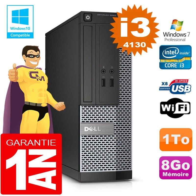 Dell 3020 SFF Desktop - Core i3-4130, 8GB RAM, 1TB HDD, DVD Drive, WiFi, Windows 7 Pro