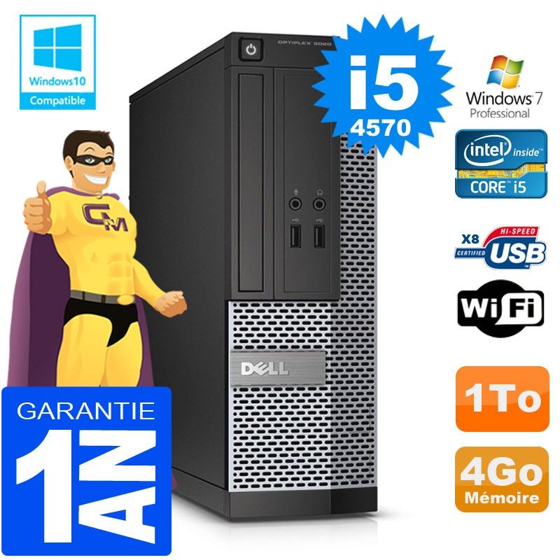 Dell 3020 SFF Desktop PC - Core i5-4570, 4GB RAM, 1TB HDD, DVD Player, WiFi, Windows 7 Pro