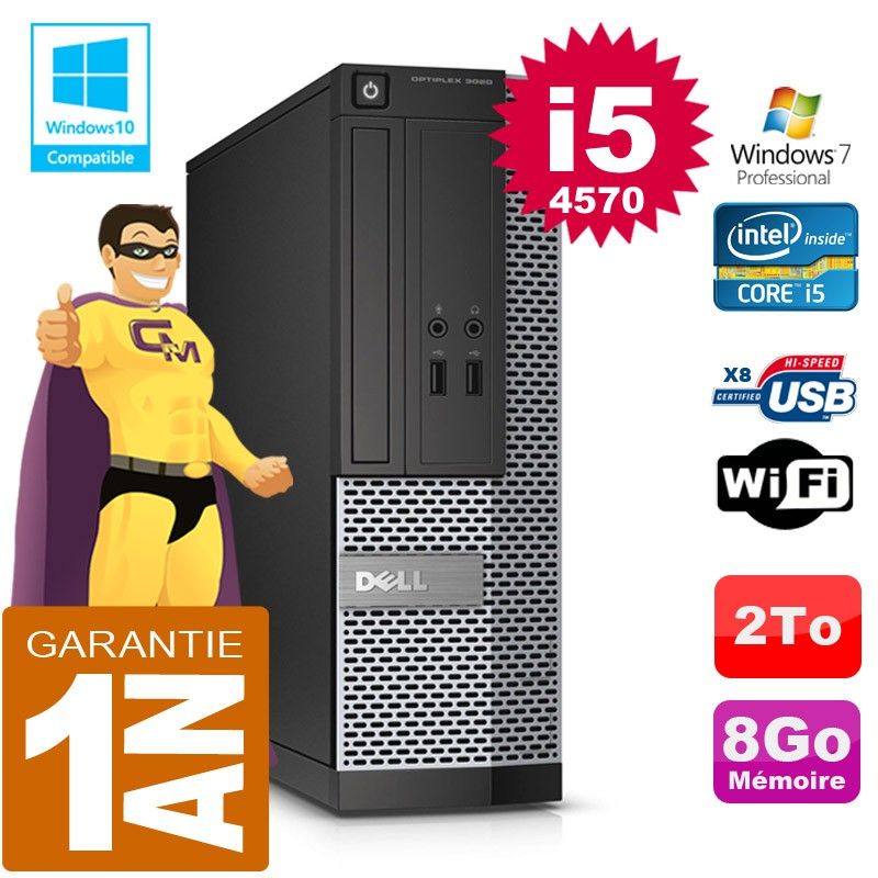 Dell 3020 SFF Desktop - Core i5-4570, 8GB RAM, 2TB HDD, DVD Burner, WiFi, Windows 7 Pro