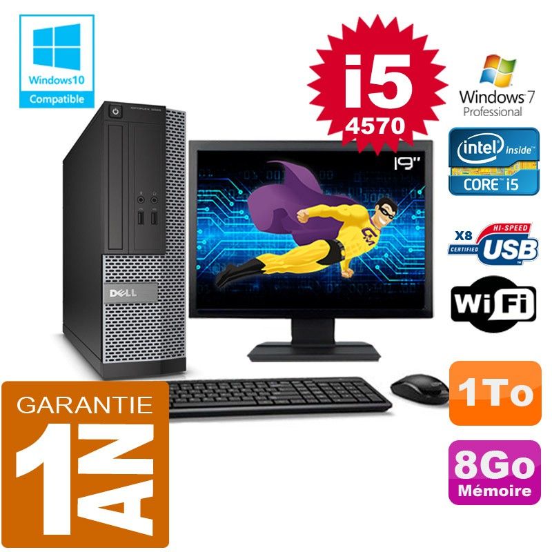 Ordinateur de bureau Dell 3020 SFF - Processeur Intel Core i5-4570, 8 Go de RAM, 1 To HDD, WiFi, Windows 7 Pro