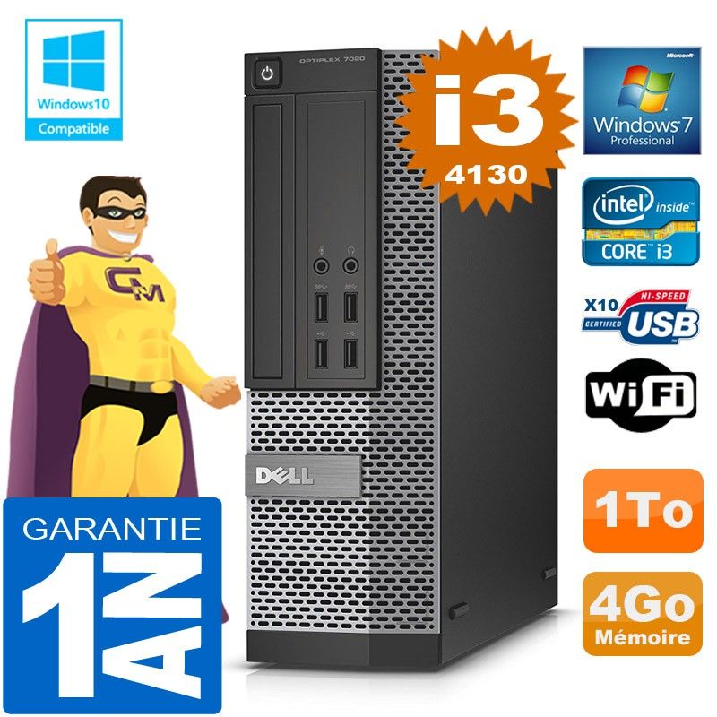 Dell 7020 SFF Desktop PC - Core i3-4130, 4GB RAM, 1TB HDD, DVD Player, WiFi, Windows 7 Pro
