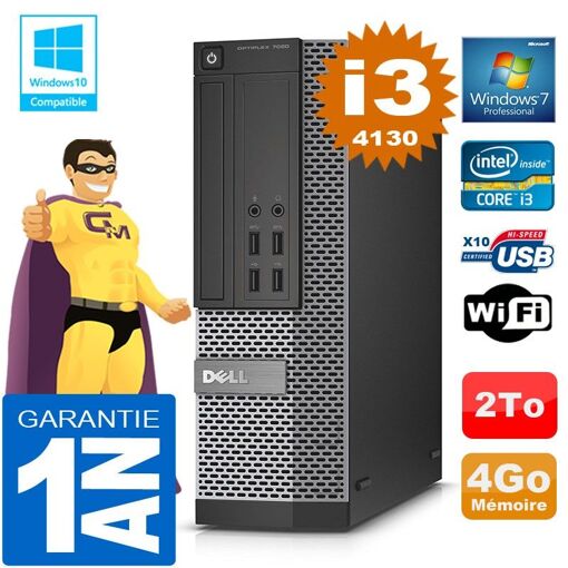 Dell 7020 SFF Desktop PC - Core i3-4130, 4GB RAM, 2TB HDD, DVD Burner, WiFi, Windows 7 Pro