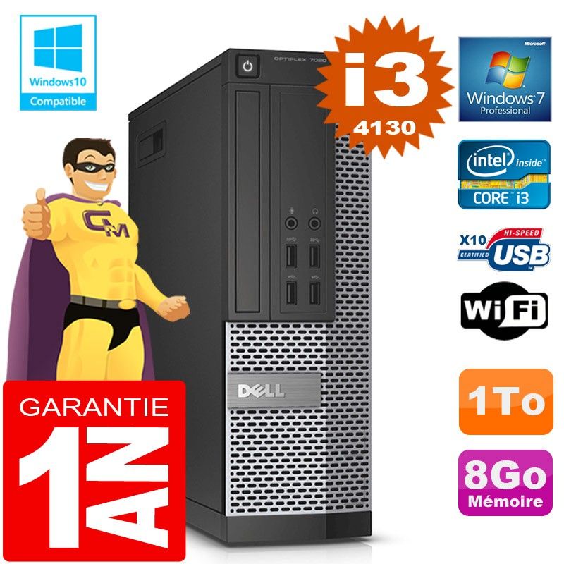 Dell 7020 SFF Desktop PC - Core i3-4130, 8GB RAM, 1TB HDD, DVD Drive, WiFi, Windows 7 Pro
