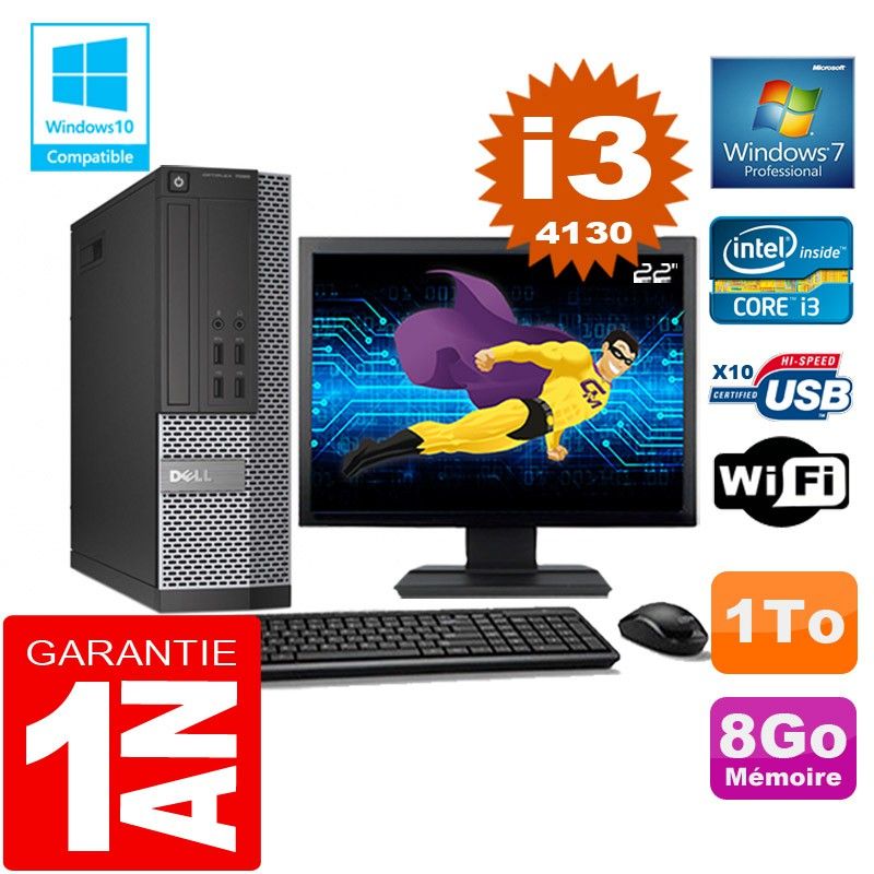 Dell 7020 SFF Desktop PC - Core i3-4130, 8GB RAM, 1TB HDD, WiFi, Windows 7 Pro