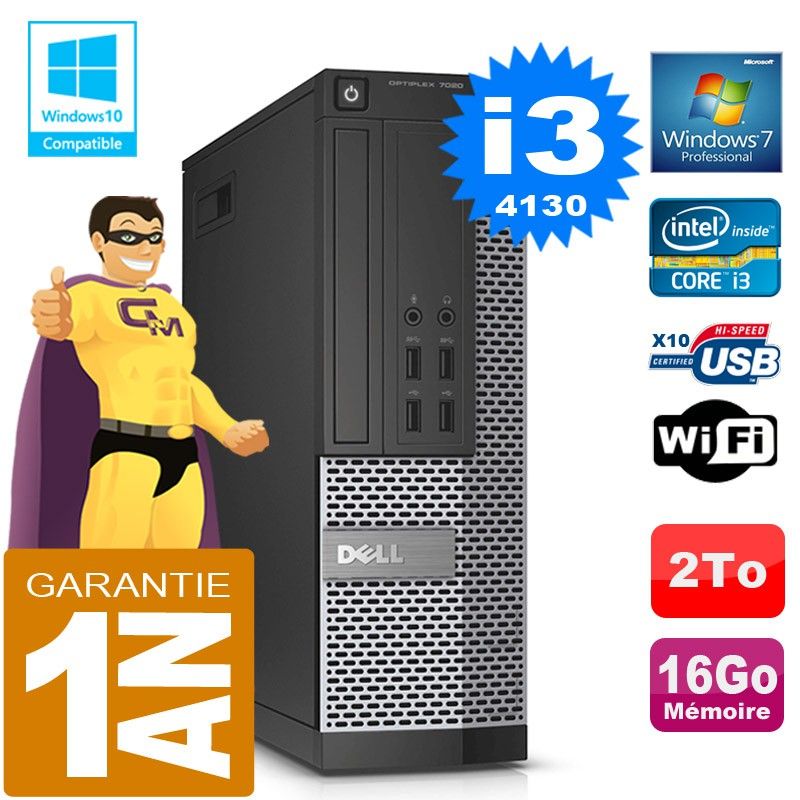 Dell 7020 SFF Computer - Core i3-4130, 16GB RAM, 2TB Hard Drive, DVD Burner, WiFi