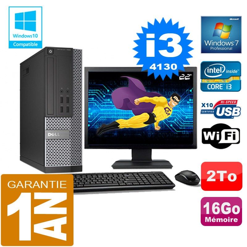 Dell 7020 SFF Desktop PC - Core i3-4130, 16GB RAM, 2TB HDD, WiFi, Windows 7 Pro