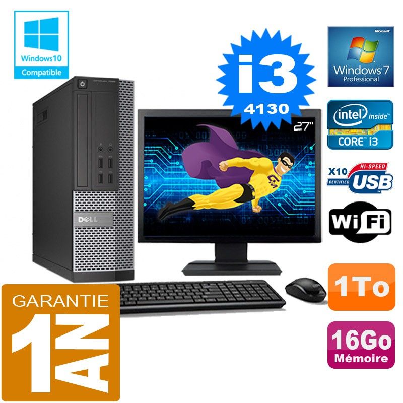 Dell 7020 SFF Desktop - Intel Core i3-4130, 16GB RAM, 1TB HDD, WiFi, Windows 7 Pro