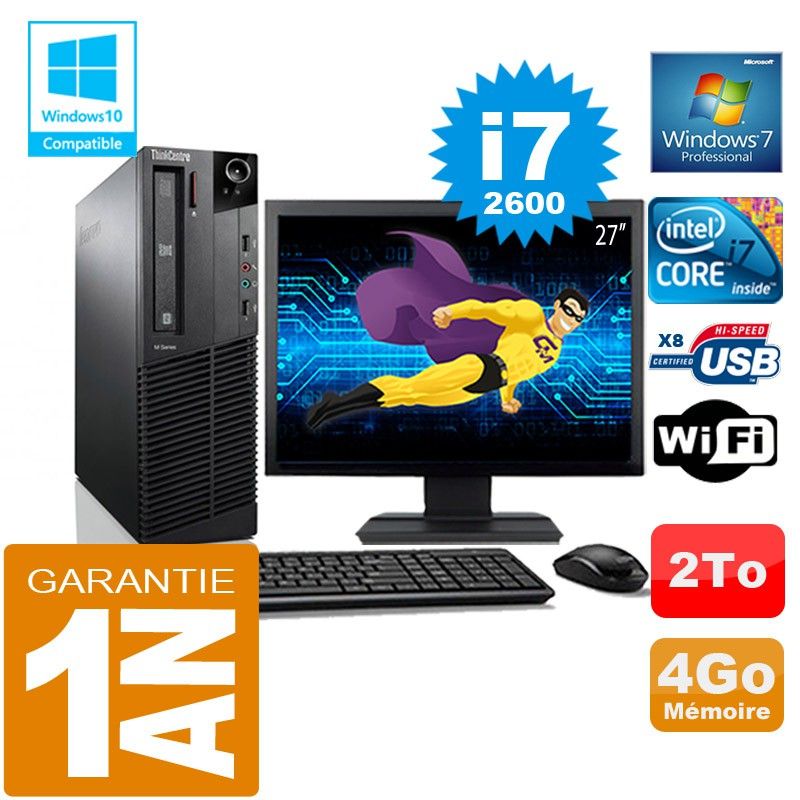 Lenovo M92p SFF Core i7-2600 4GB RAM 2TB HDD WiFi W7 27" Screen