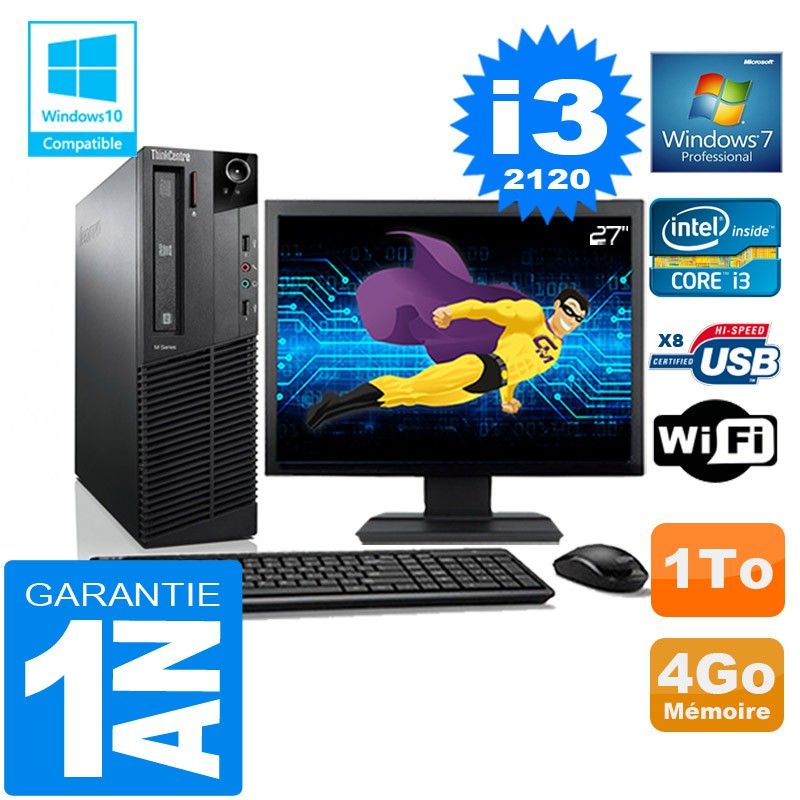 Lenovo M92p SFF Core i3-2120 4GB RAM 1TB HDD WiFi Windows 7 Pro Desktop PC