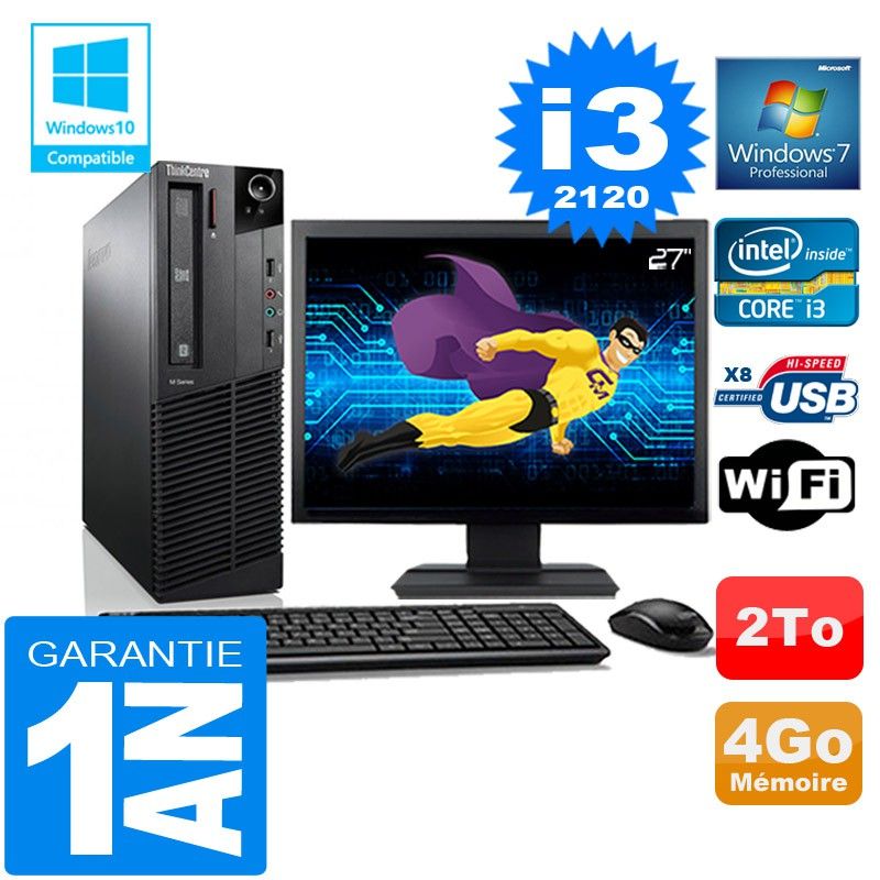Lenovo M92p SFF Core i3-2120 4GB RAM 2TB HDD WiFi Windows 7 Pro Computer