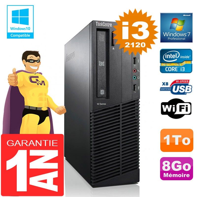 Lenovo M92p SFF Core i3-2120 8GB RAM 1TB HDD DVD Burner WiFi Windows 7 PC