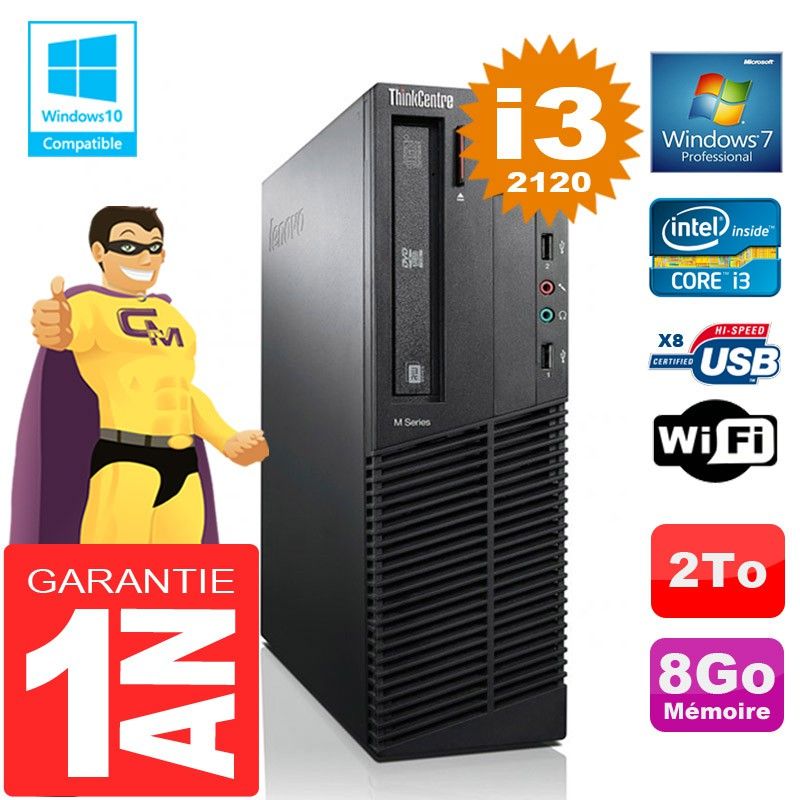 Lenovo M92p SFF Core i3-2120 8GB RAM 2TB HDD DVD Burner WiFi Windows 7 PC