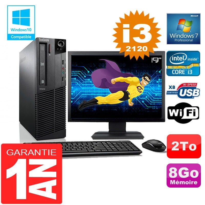 Lenovo M92p SFF Core i3-2120 8GB RAM 2TB HDD WiFi Windows 7 Pro 19" Screen