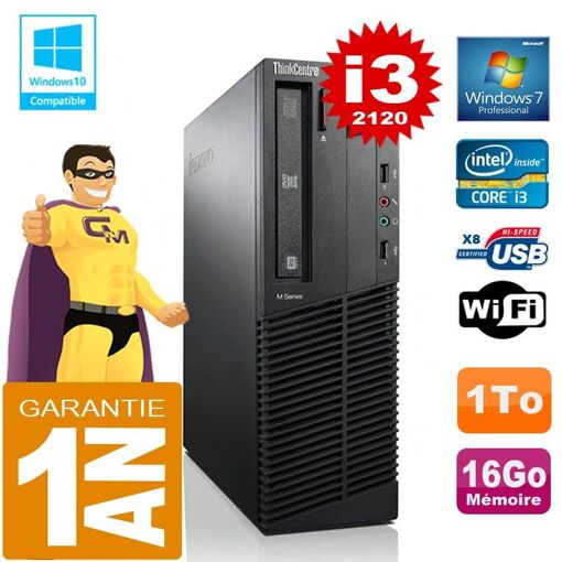 PC de escritorio Lenovo M92p SFF con procesador Core i3-2120, 16GB de RAM, 1TB HDD, grabadora de DVD y WiFi con Windows 7