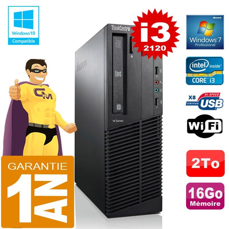 Lenovo M92p SFF Core i3-2120 16GB RAM 2TB Hard Drive DVD Burner WiFi Windows 7 PC