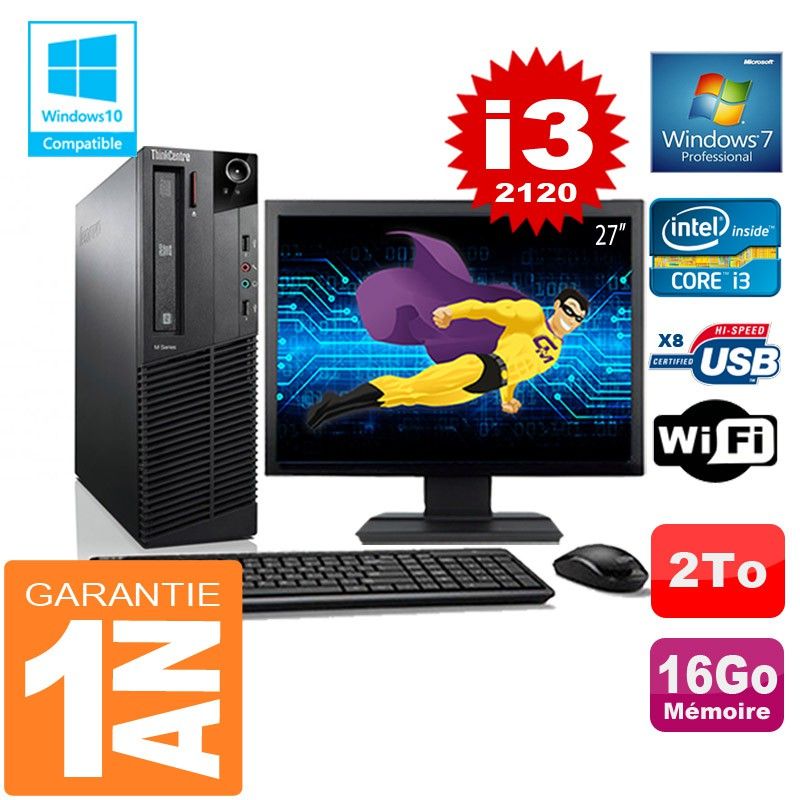 Lenovo M92p SFF Core i3-2120 16GB RAM 2TB HDD Wi-Fi Windows 7 Pro Desktop Computer