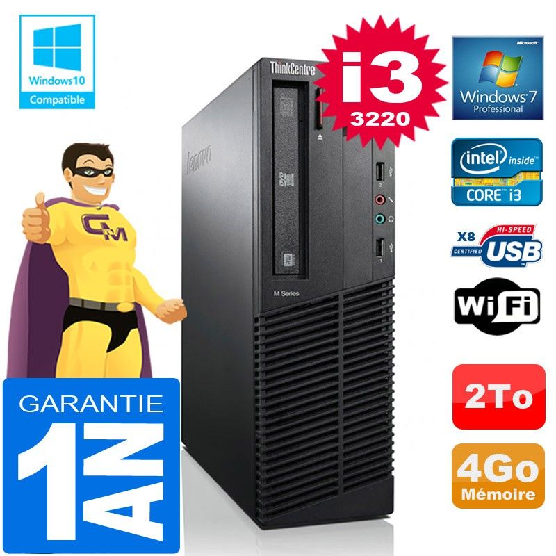 Lenovo M92p SFF Core i3-3220 4GB RAM 2TB Hard Drive DVD Burner WiFi Windows 7 PC