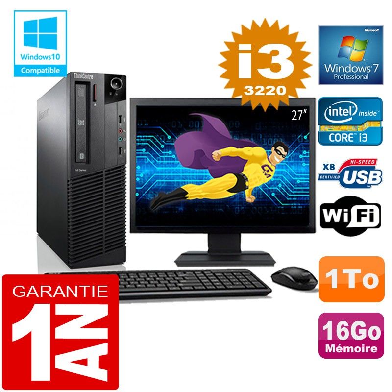 Lenovo M92p SFF Core i3-3220 16GB 1TB WiFi Windows 7 Pro PC