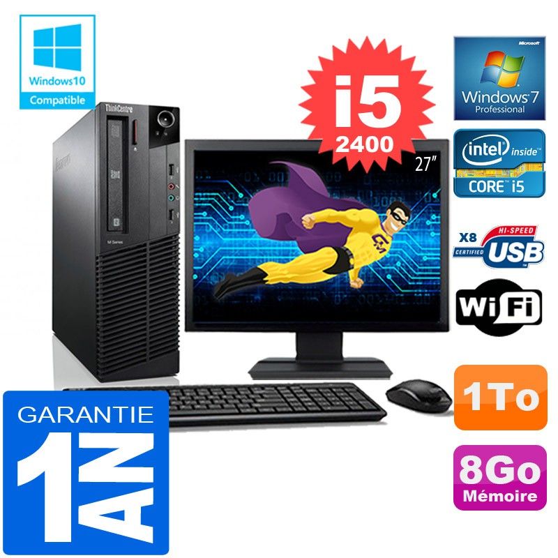Lenovo M92p SFF Core i5-2400 8GB RAM 1TB HDD WiFi Windows 7 Pro Desktop PC