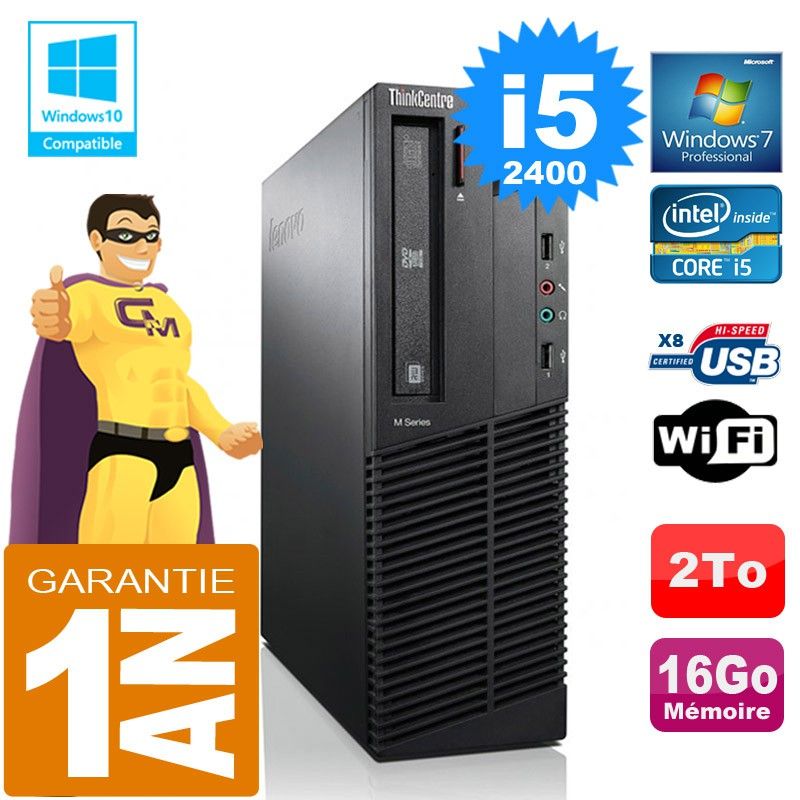Lenovo M92p SFF Core i5-2400 16GB RAM 2TB Hard Drive DVD Burner WiFi Windows 7 PC