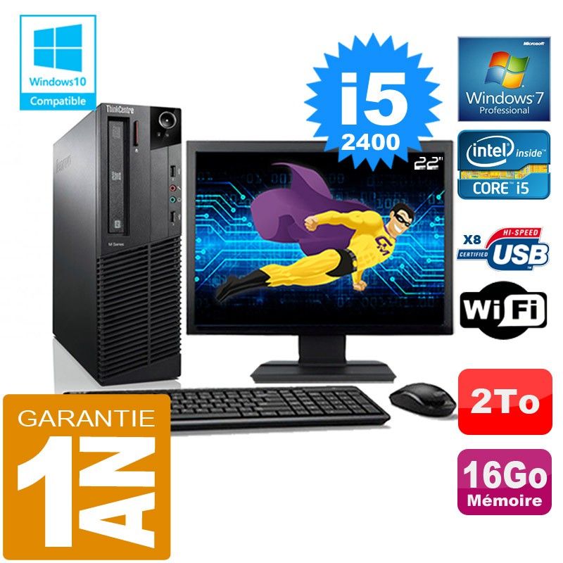 Lenovo M92p SFF Core i5-2400 16GB RAM 2TB HDD WiFi Windows 7 Pro 22" Screen All-in-One PC