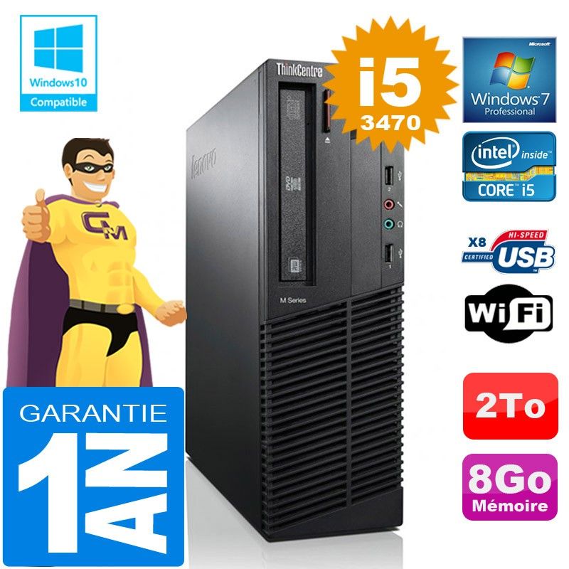 Lenovo M92p SFF Core i5-3470 8GB RAM 2TB Hard Drive DVD Burner WiFi Windows 7 PC