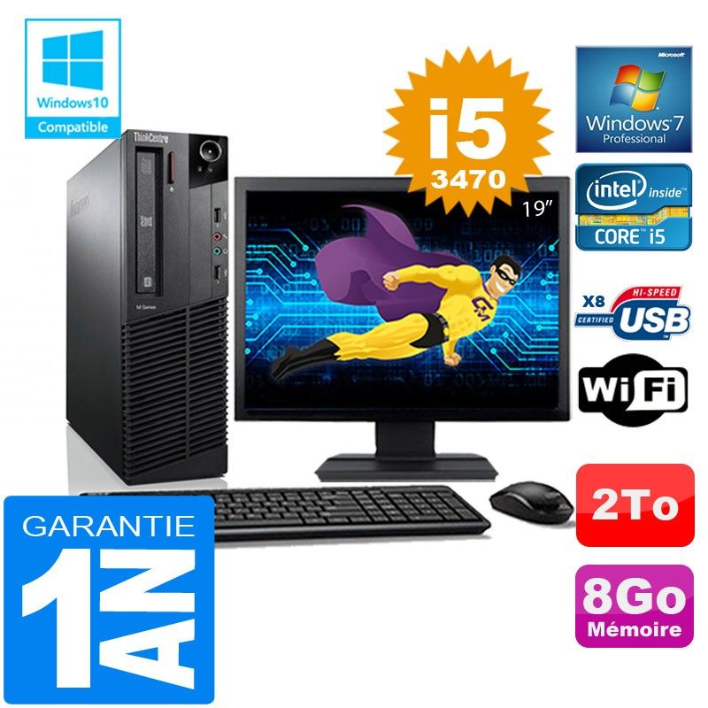 Lenovo M92p SFF Core i5-3470 8GB RAM 2TB SSD WiFi Windows 7 Pro 19" Screen
