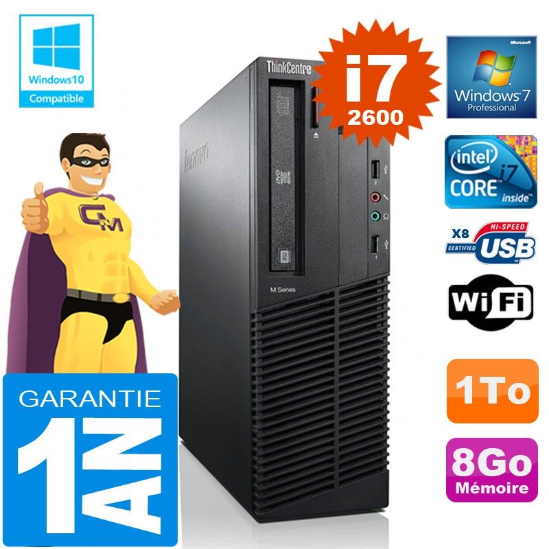 Lenovo M92p SFF Core i7-2600 8GB RAM 1TB HDD DVD Burner WiFi Windows 7 PC