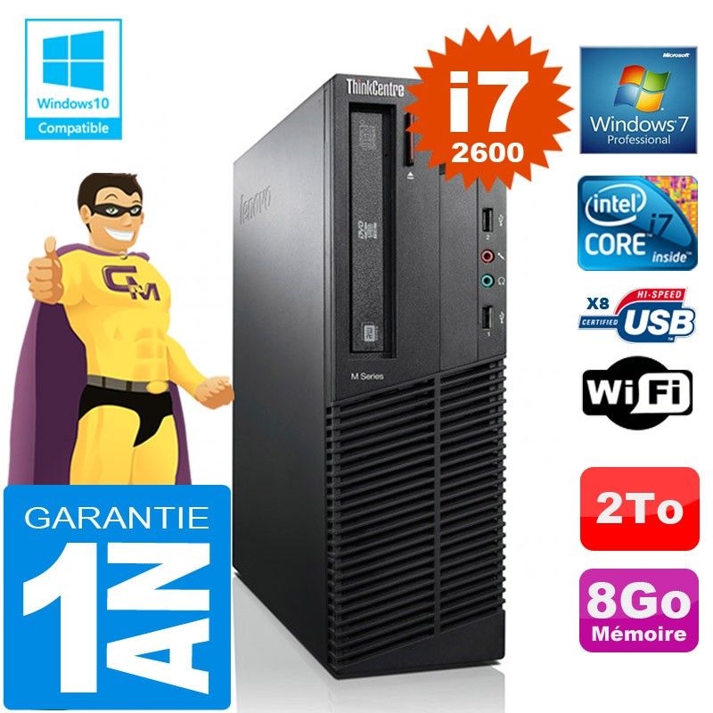 Lenovo M92p SFF Core i7-2600 8GB RAM 2TB Hard Drive DVD Burner WiFi Windows 7 Pro Small Form Factor PC
