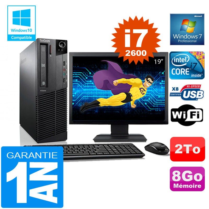 Lenovo M92p SFF Core i7-2600 8GB RAM 2TB SSD WiFi W7 19" Screen