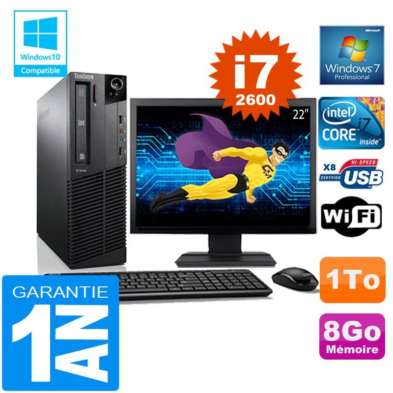 Lenovo M92p SFF Core i7-2600 8GB RAM 1TB HDD WiFi Windows 7 Pro 22" Screen All-in-One PC