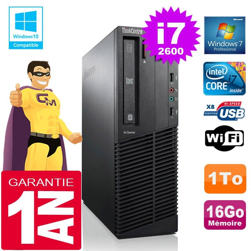 Lenovo M92p SFF Core i7-2600 16GB RAM 1TB HDD DVD Burner WiFi Windows 7 PC