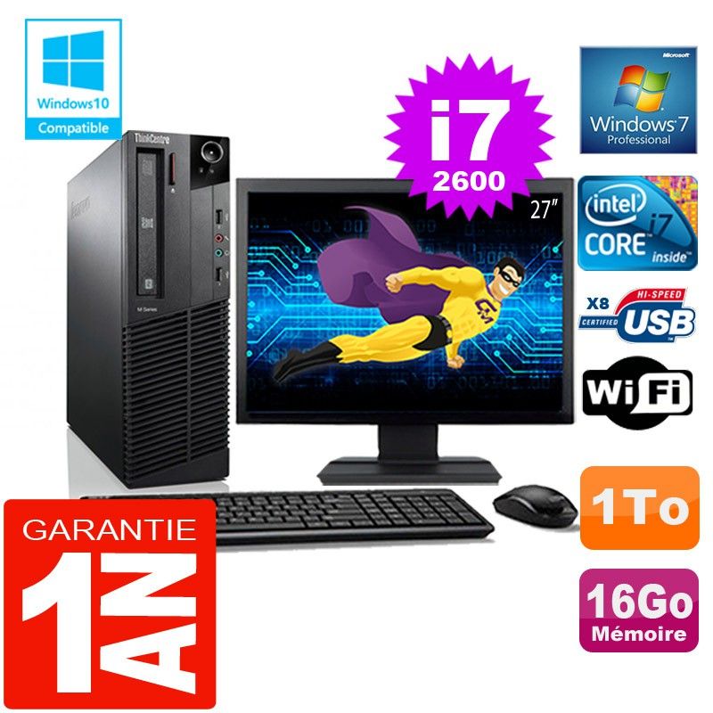 Lenovo M92p SFF Core i7-2600 16GB RAM 1TB HDD WiFi Windows 7 Pro 27" Screen All-in-One PC