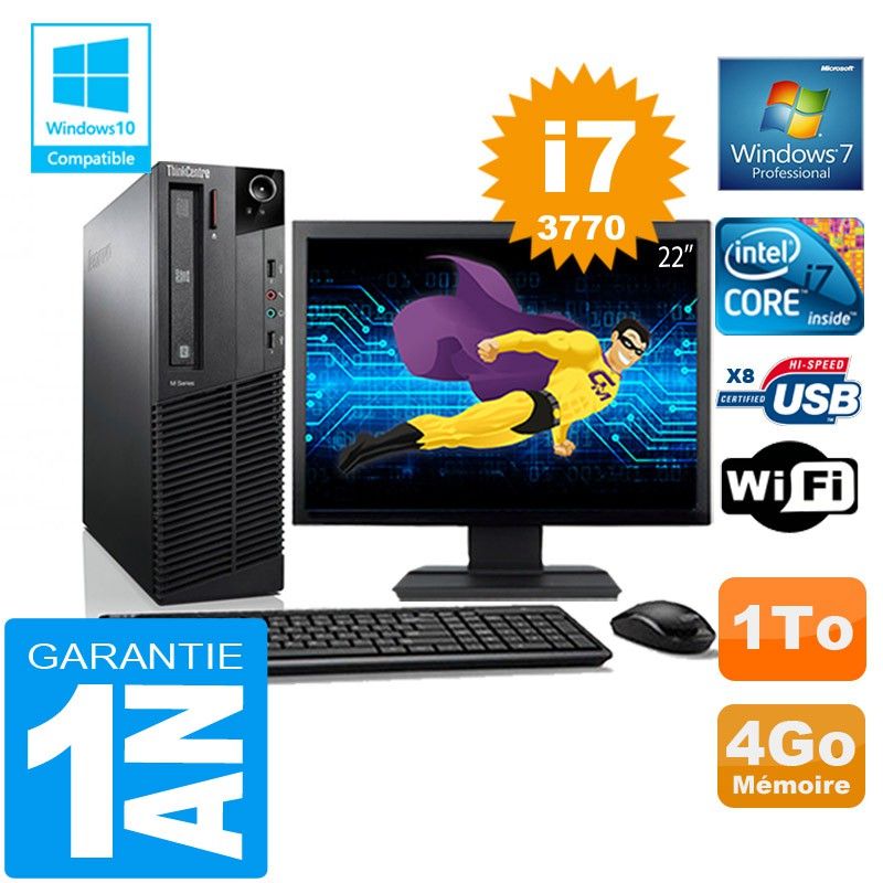 Lenovo M92p SFF Core i7-3770 4GB RAM 1TB HDD Wi-Fi Windows 7 Pro Desktop Computer